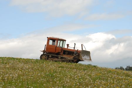 Tractor and flowersの写真素材