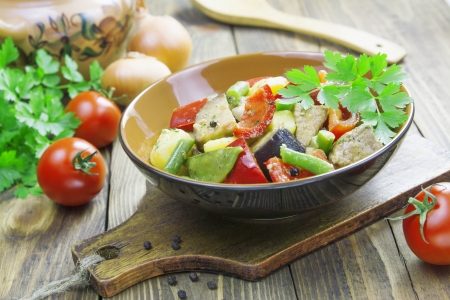 Gyuvech, the Bulgarian national dish of stewed vegetables and meatの写真素材