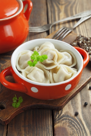 Dumplings with meat  Pelmeni russian national dishの写真素材