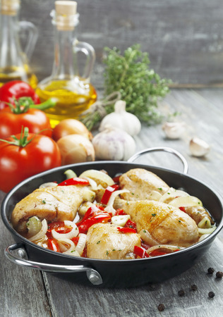 Fricassee of chicken with vegetables in the potの写真素材