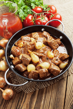 Stifado. Stewed beef with onions and tomatoesの写真素材