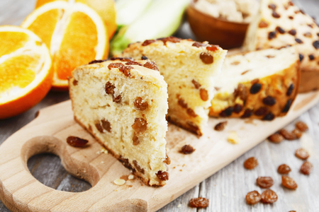 Zucchini cake with raisins and orange on the tableの写真素材