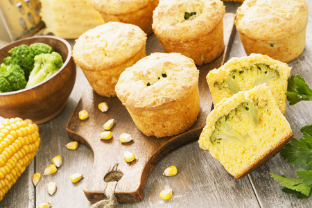 Corn muffins with broccoli on the table