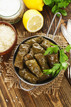 Dolma from grape leaves and minced meatの写真素材