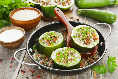 Zucchini stuffed with minced meat and riceの写真素材