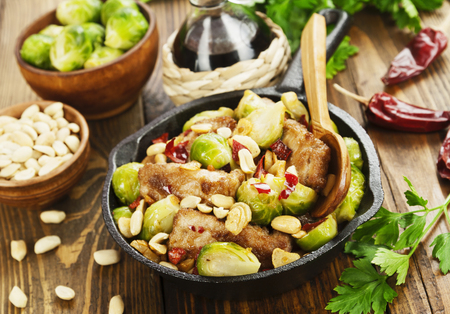 Stewed pork with brussels sprouts and peanutsの写真素材