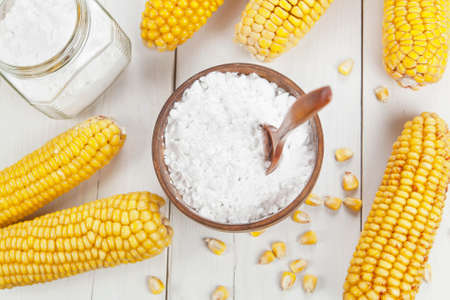 Starch and corn cob on the tableの写真素材