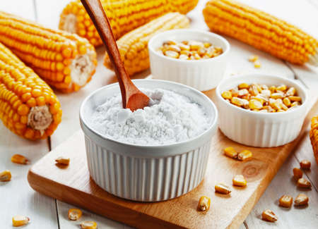 Starch and corn cob on the tableの写真素材