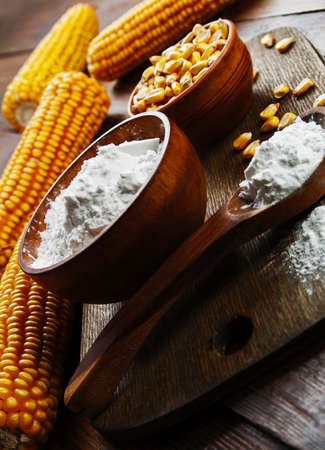 Starch and corn cob on the tableの写真素材