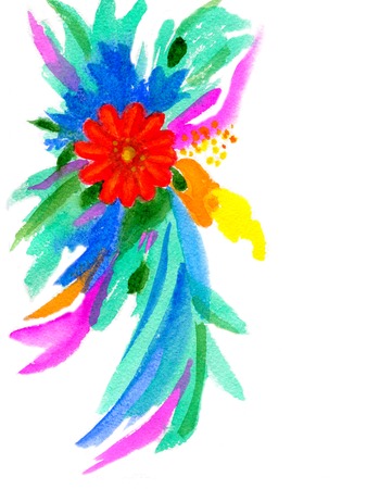 Abstract flower isolated on white background, watercolor illustrations and paper textureの写真素材