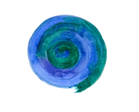 Abstract blue-green spiral, hand-painted watercolor illustration isolated on white background and texture paperの写真素材