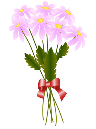 Greeting card, bouquet of pink daisies isolated on a white background, vector illustrationのイラスト素材
