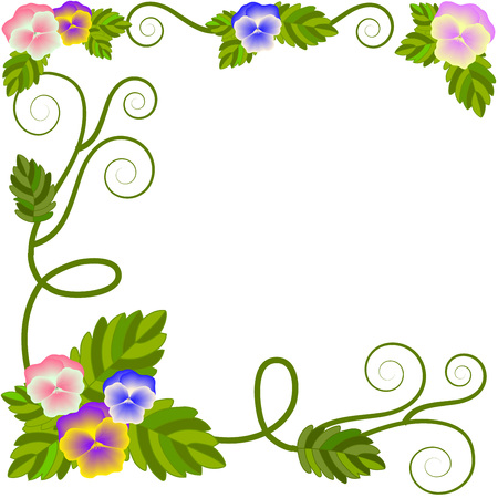 Pansies floral with leaves set. Spring or summer design for background  or invitation, wedding or greeting cards, Isolated on white background, vector illustrationのイラスト素材
