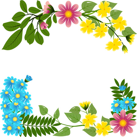 Multi colored florets with leaves. Spring or summer design for background  or invitation, wedding or greeting cards, isolated on white background, vector illustrationのイラスト素材