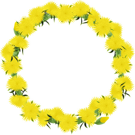 Wreath weaved from dandelions isolated on a white background, vector illustrationのイラスト素材