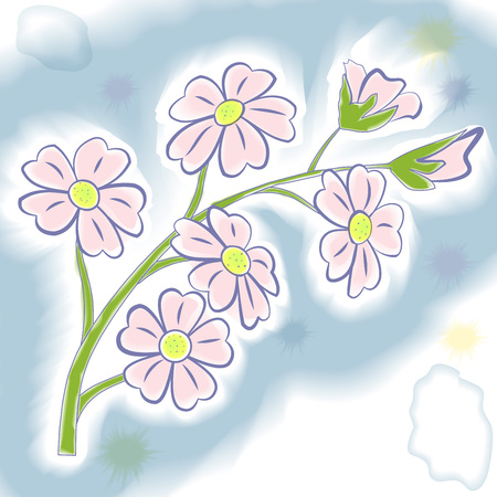 Branch with pink flowers stylized watercolor isolated on a white background, vector illustrationのイラスト素材