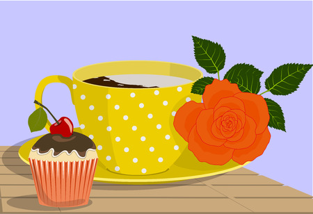 Yellow cup and roseのイラスト素材