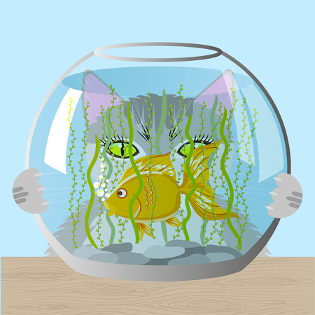 Cat and aquariumのイラスト素材