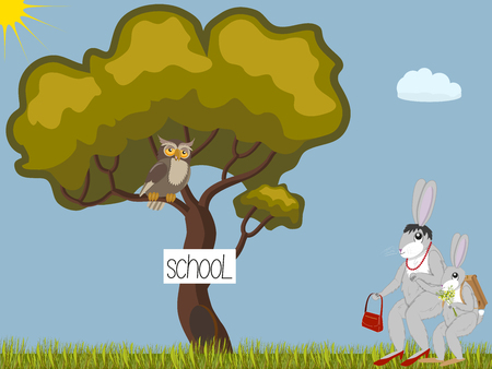 Hares go to schoolのイラスト素材