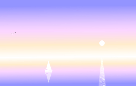 Lilac seascape and moon trackのイラスト素材