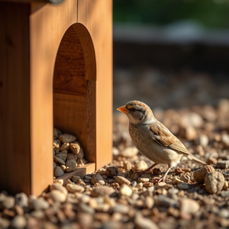 Sparrow (Passer domesticus) in a birdhouseの素材