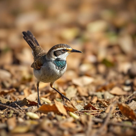 Bluethroat (Luscinia svecica) on the groundの素材