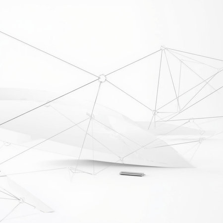 Abstract white background with connected lines and dots. 3d rendering.の素材
