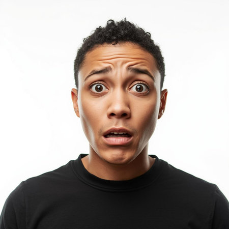 Portrait of a shocked african american man looking at cameraの素材