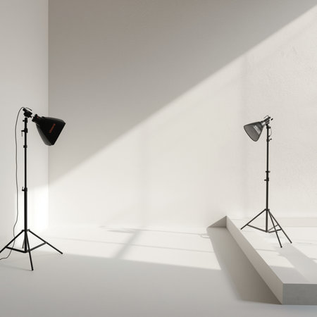 Photography studio with light and shadow on the wall. 3d renderingの素材