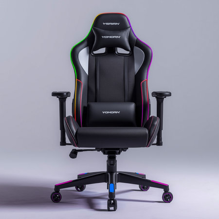 Modern black office chair on a gray background. 3D Renderingの素材