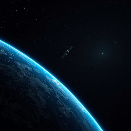 View of the planet Earth from space during a sunrise 3D renderingの素材