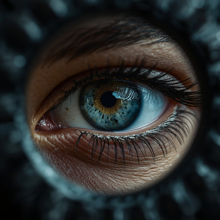 Beautiful woman's blue eye. Close-up shot of female eye.の素材