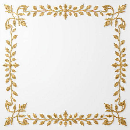 Decorative frame made of golden leaves on white background. 3D renderingの素材