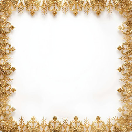 golden frame on white background with copy space for text or imageの素材