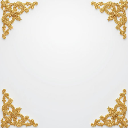 Decorative frame with gold ornaments on a white background.の素材
