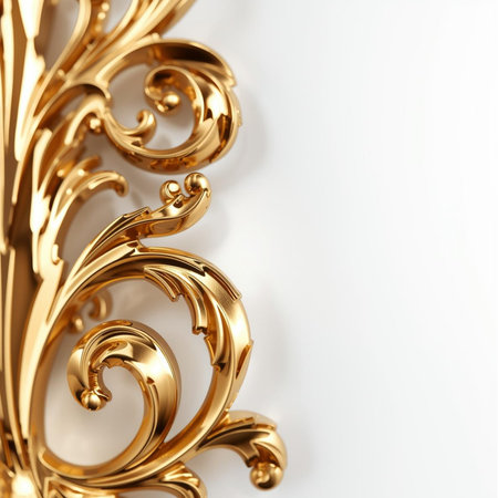 3d render of vintage gold baroque ornament on white backgroundの素材