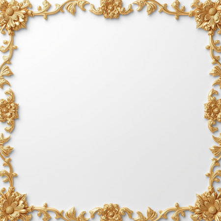 floral gold frame on a white background with copy space for textの素材