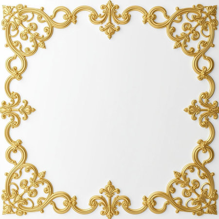 Gold frame on a white background. 3d rendering. Computer digital drawing.の素材