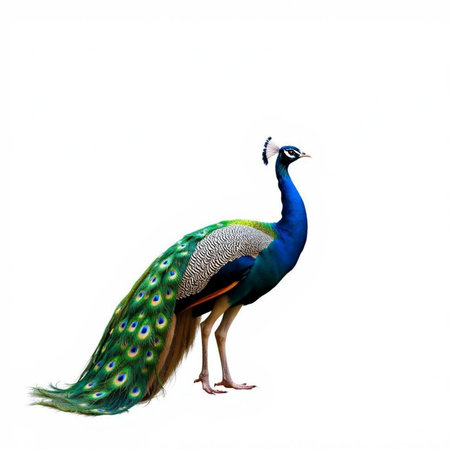Beautiful peacock isolated on white background, clipping path included.の素材