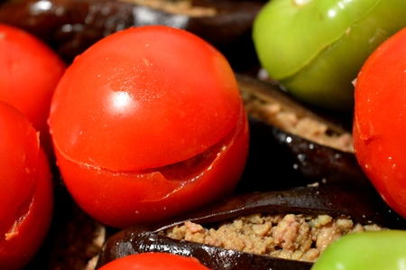 National cuisine. Meat, eggplants, pepper and tomatoes dish.の写真素材