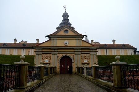 Historical castle of the Middle Ages. An autumn-winter panorama.のeditorial素材
