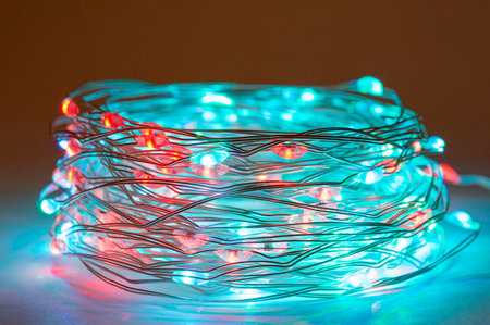 christmas lighting. Party holiday decoration lights. LED lights. Decorative light bulbs, closeup of photo. vintage lighting decorの写真素材