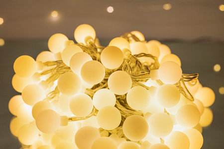 christmas lighting. Party holiday decoration lights. LED lights. Decorative light bulbs, closeup of...