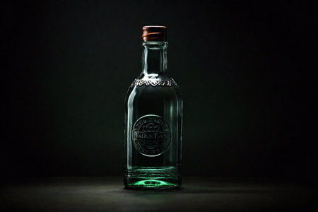 Bottle of vodka on black background. Alcoholic drink concept.の素材