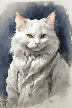 Portrait of a white fluffy cat. Watercolor paintingの素材