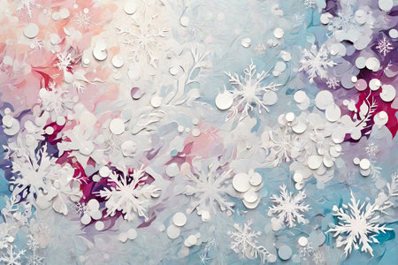 white snowflakes on blue and pink background. christmas backgroundの素材