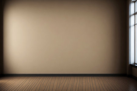Empty room with brown wall and wooden floor, 3d render.の素材