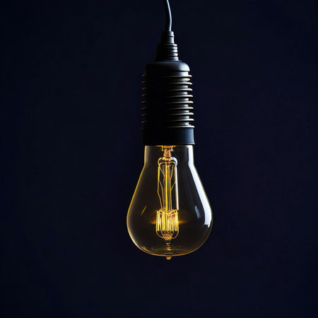Vintage light bulb on dark background. Idea concept. 3D Renderingの素材