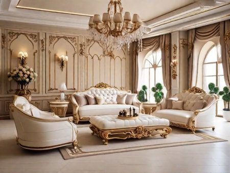 Luxury interior of a classic living room with expensive furniture.の素材