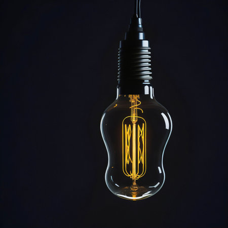 Vintage light bulb on dark background. Idea concept. 3D Renderingの素材